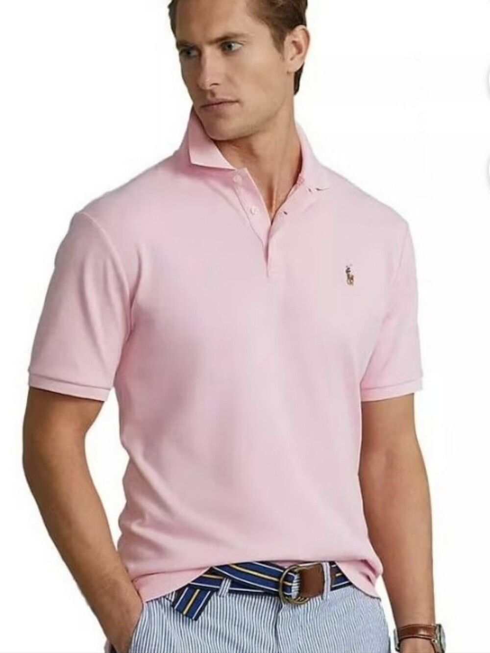 🆕️🏇RALPH LAUREN SOFT POLO Classic Slim Fit, XL - Caramel Pink, Multi Pony